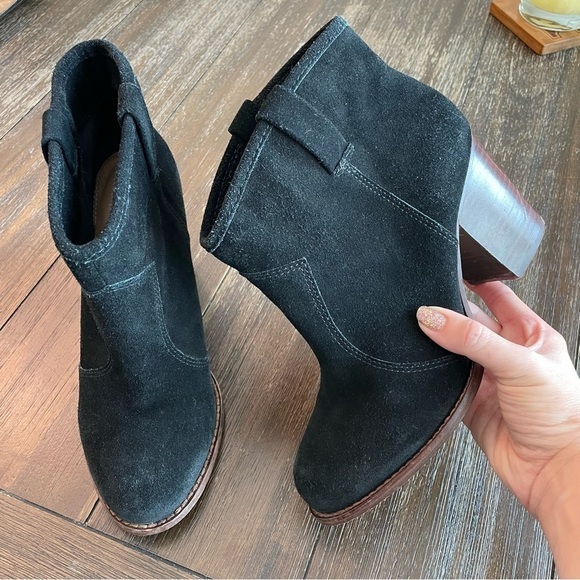 Splendid Lakota Western Black Suede Block Heel Ankle Boots - Picture 1 of 9